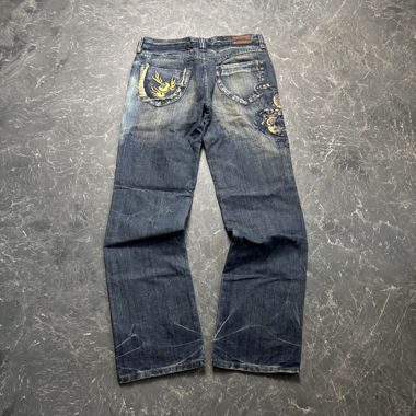 Vintage Japanese Style Straight Printed Jeans (M)