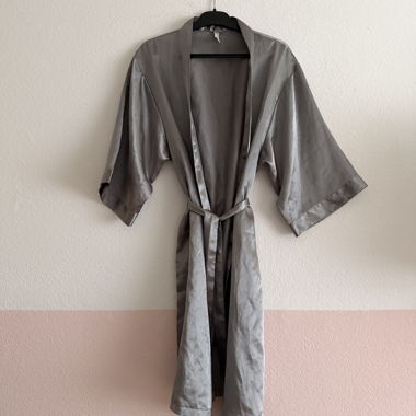 Silver satin bathrobe