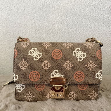 Sac bandoulière GUESS à monogramme beige/or rose