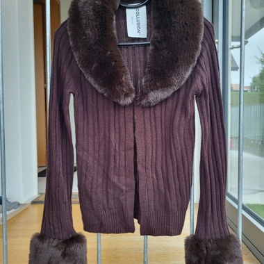 Knit Cardigan with Faux Fur Collar