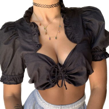 Vintage 90s romantic black sleeves milkmaid top