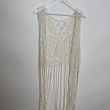 Cream Crochet Fringe Vest