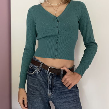 Cardigan King Louie turchese con cuori - XS
