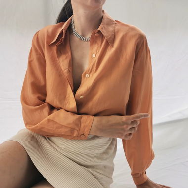 Orange antique silk vintage blouse
