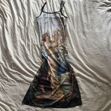 y2k mesh maxi dress with renaissance print
