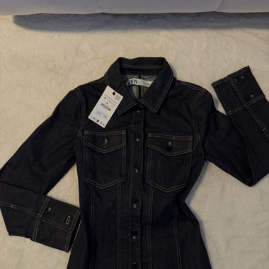 ZARA Denimjacke mit Bindegurt