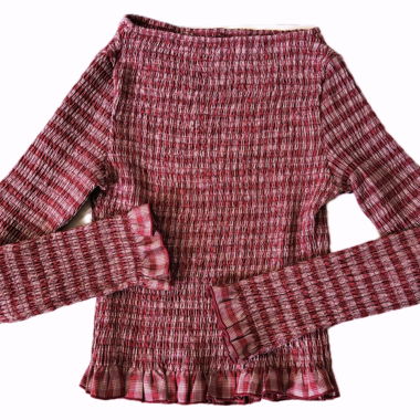 Top smock rosa arricciato a maniche lunghe, top