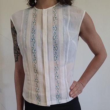 chemisier Vintage blanc a fleurs "Golden Rose"