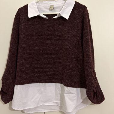 Burgundy blouse with knitted section