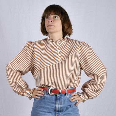 Chemise vintage rayures brunes et crèmes
