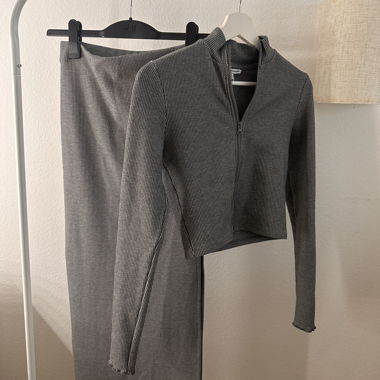 Grey Ribbed Two-Piece Set