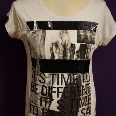 White T-shirt with photo print and sequins