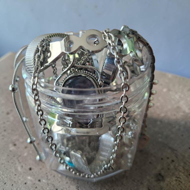 Jewelry jar in silver and stainless steel