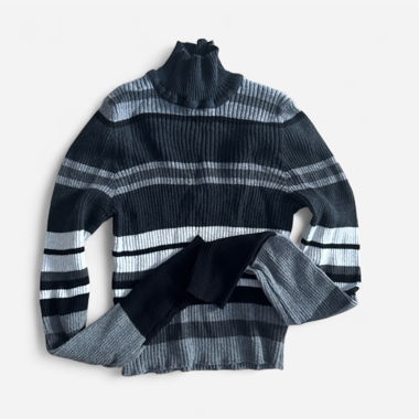black  grey striped turtleneck sweater