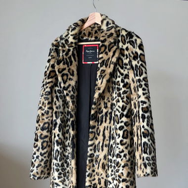 Faux fur leopard print coat