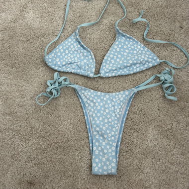 Blue bikini set with floral pattern