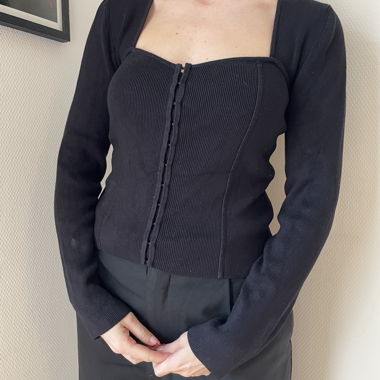 Top nero stile corsetto a coste