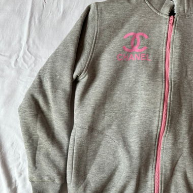 Felpa con zip Y2k Chanel grigio rosa