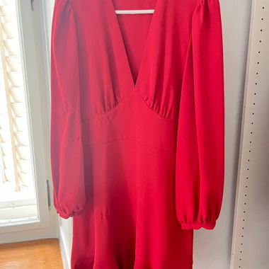 Tara Jarmon Red long sleeve ruffle hem dress