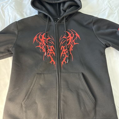 Black Zip Hoodie with Red Print
