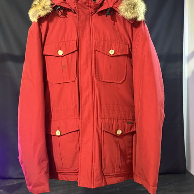 Woolrich Herrenparka – Rot, Fellkapuze, Größe S