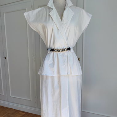 Vintage Etam Midikleid Weiss mit Peplum Sommer