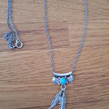Collier plumes en argent avec turquoise