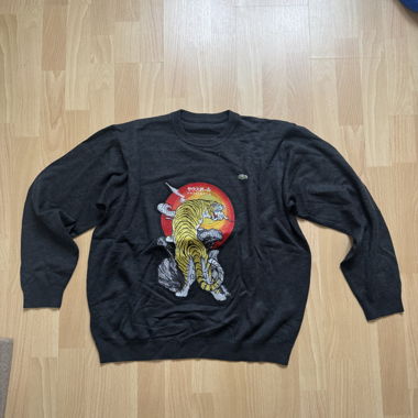 Maglione Lacoste grigio scuro con tigre