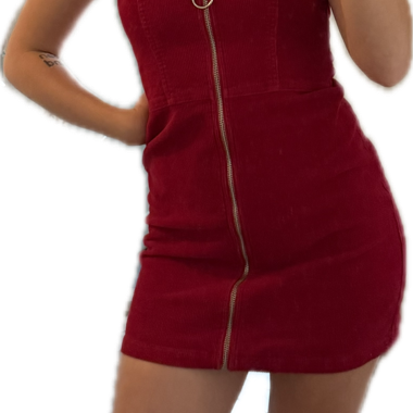 Robe en velours côtelé rouge avec zip