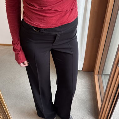 Lower rise dress pants with silver buckle detail