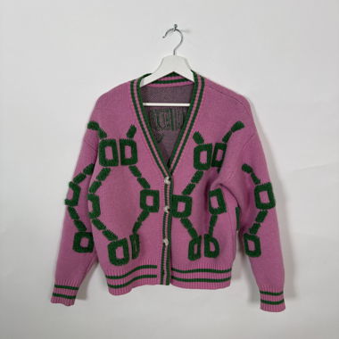 Pink Green Knit Cardigan
