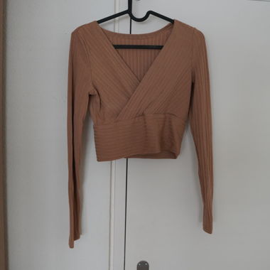 Beige ribbed wrap top