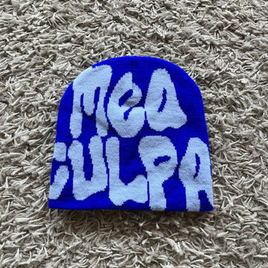 “mea culpa” y2k streetwear blue beanie