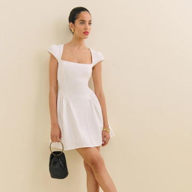 Mini abito bianco Reformation con scollo quadrato