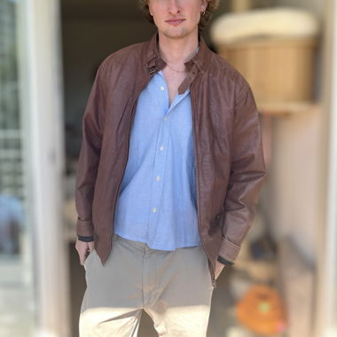 Vintage Brown Leather Bomber Jacket