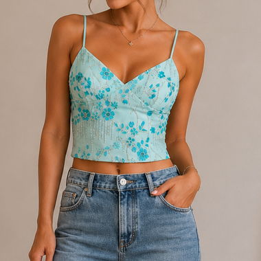 Y2K Blue Spaghetti Strap Top