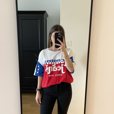 T-shirt Tommy Jeans America (bleu, rouge, blanc)