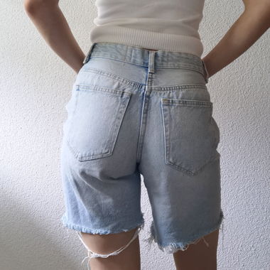 Bershka light blue denim shorts in used look
