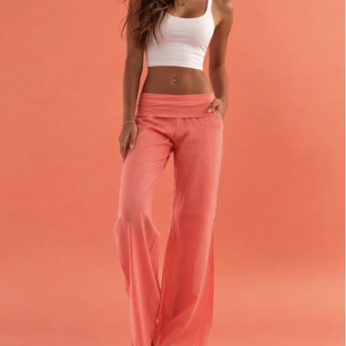 Pantaloni ampi color corallo