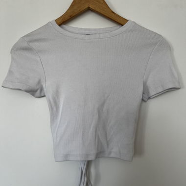 Short-Sleeve Ribbed Lace-Back Top