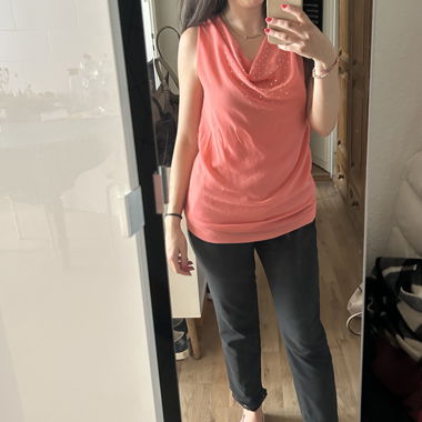 Coral embellished sleeveless top