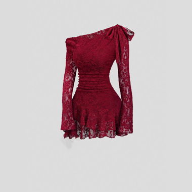Robe rouge en dentelle à une épaule