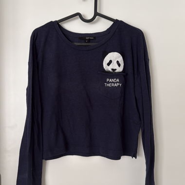 Crop top manches longues panda bleu marine