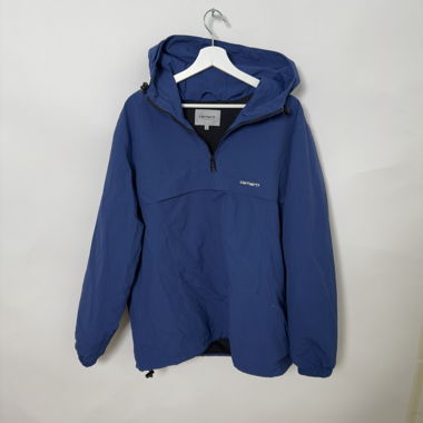 Carhartt blue hooded half zip jacket