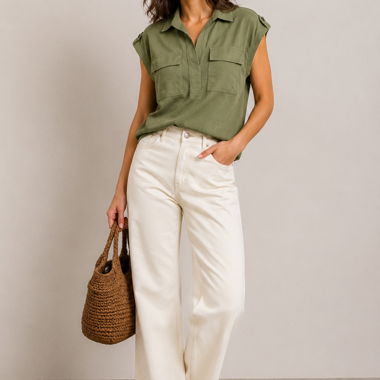 Olive ärmellose Bluse