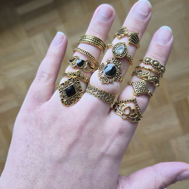 Set de bagues dorées mixte 15 pièces