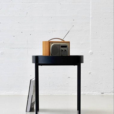 Side Table in Black Metal with Glass Top