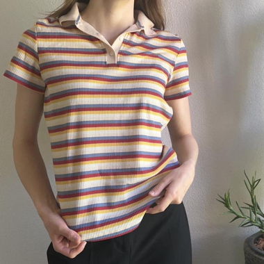 Striped Button Polo Shirt