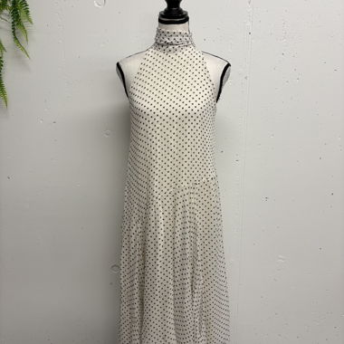 Zara Polka-Dot Dress White XS Viscose Neckholder