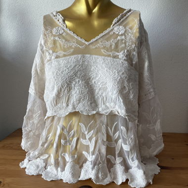Blouse Blanche Broderie Florale - S/M
